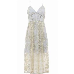 Self Portrait Floral Embroidered Mesh Midi Cocktail Dress US Size 4